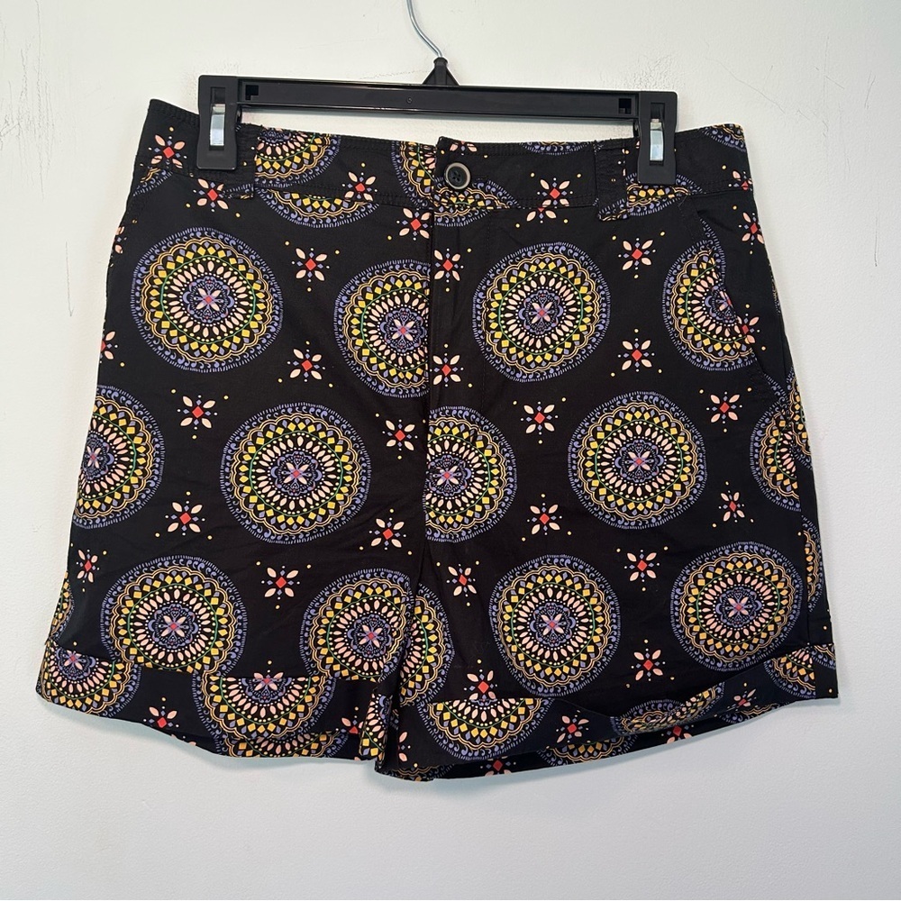 Maeve by Anthropologie Cotton Blend Black Abstract Printed Shorts Size 8